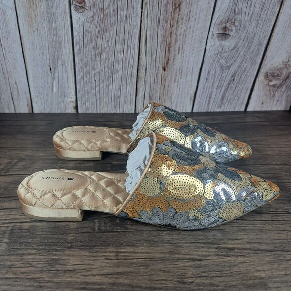 BIRDIES The Dove Gold Petal Sequin Floral Slip On Mule Women's Sz 8.5 (NIB) - Picture 3 of 9